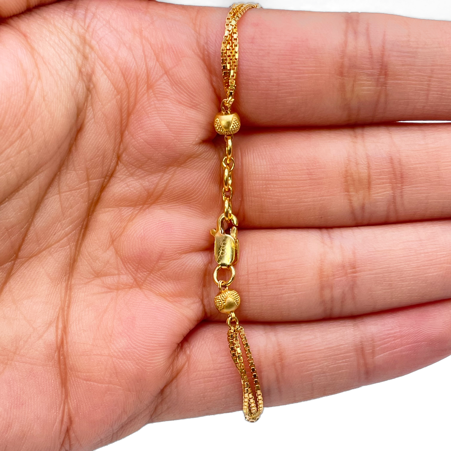 22ct Yellow Gold Triple Layered Chain With Diamond Cut Beads Bracelet