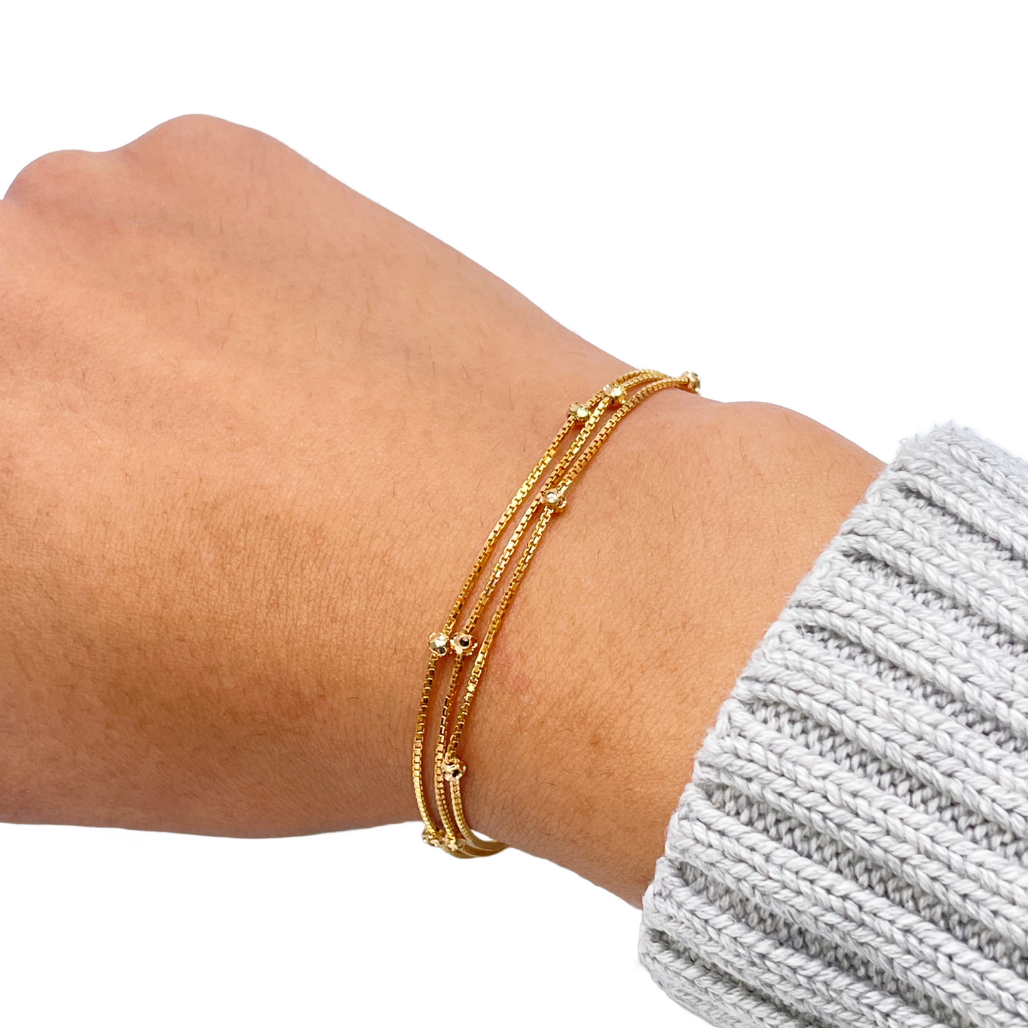 22ct Yellow Gold Triple Layered Chain With Diamond Cut Beads Bracelet