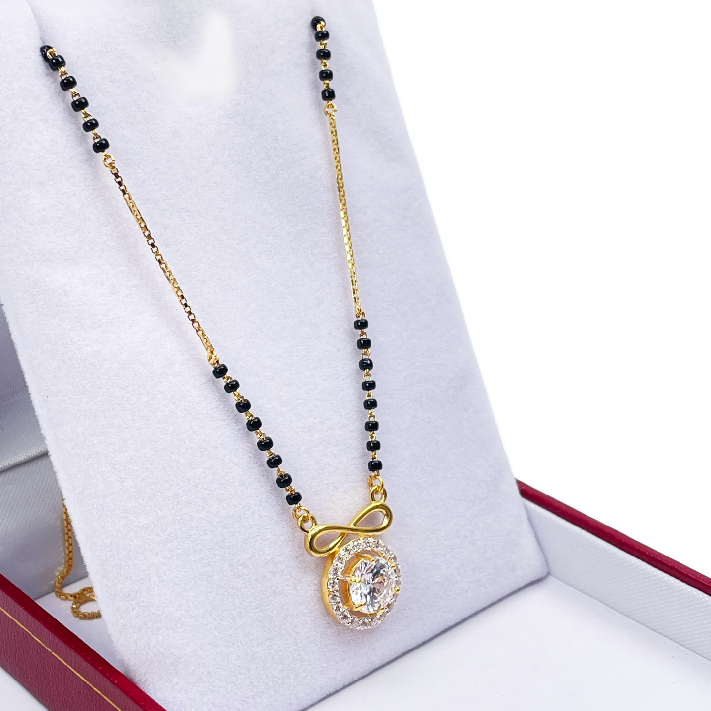 22ct Yellow Gold Cubic Zirconia Halo Infinity Mangalsutra Necklace 19''inches