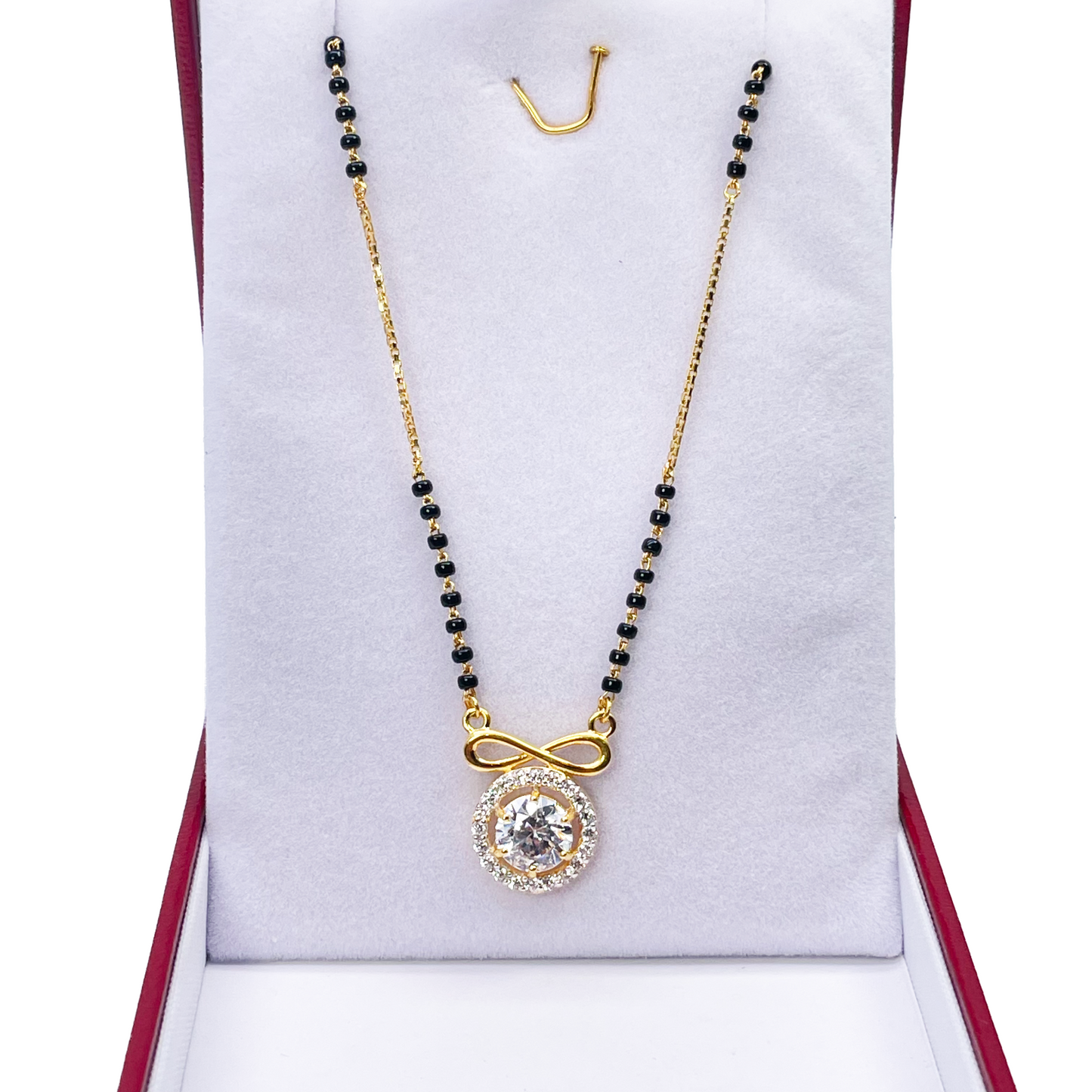 22ct Yellow Gold Cubic Zirconia Halo Infinity Mangalsutra Necklace 19''inches