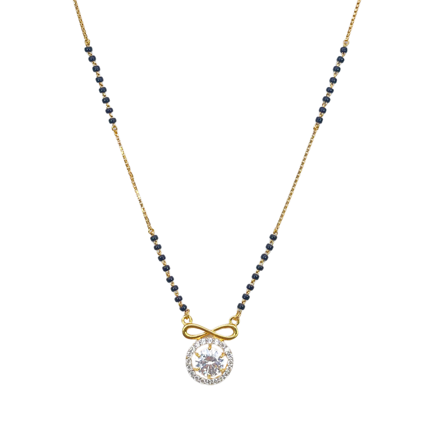 22ct Yellow Gold Cubic Zirconia Halo Infinity Mangalsutra Necklace 19''inches
