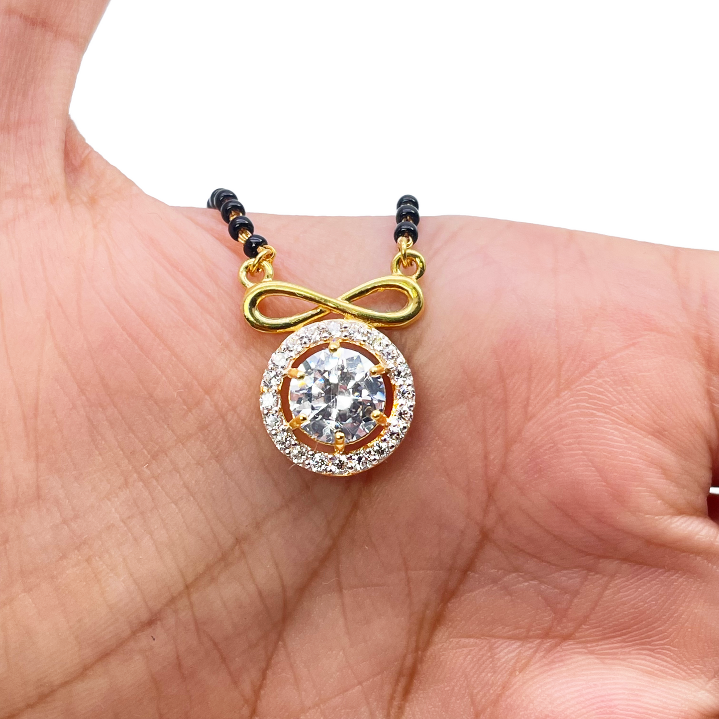 22ct Yellow Gold Cubic Zirconia Halo Infinity Mangalsutra Necklace 19''inches