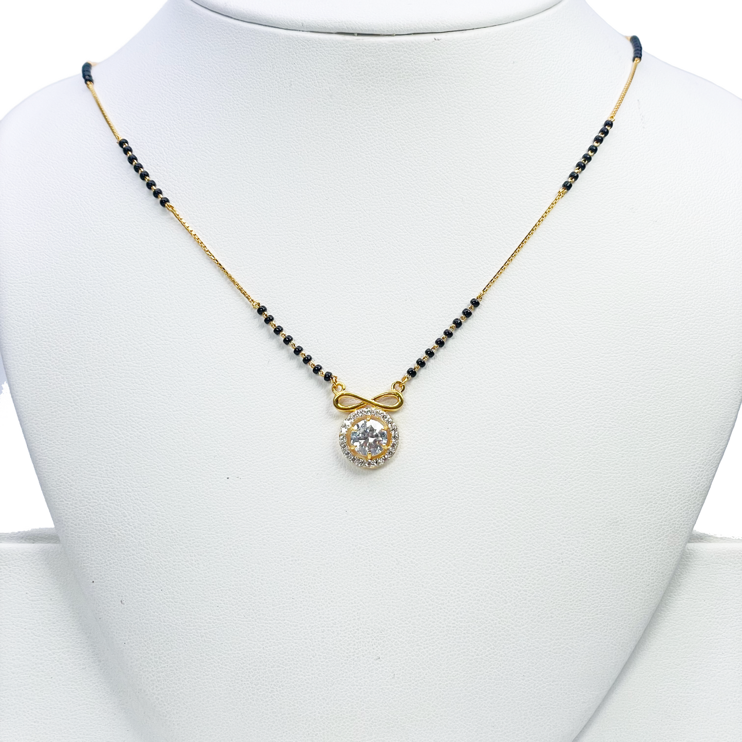 22ct Yellow Gold Cubic Zirconia Halo Infinity Mangalsutra Necklace 19''inches