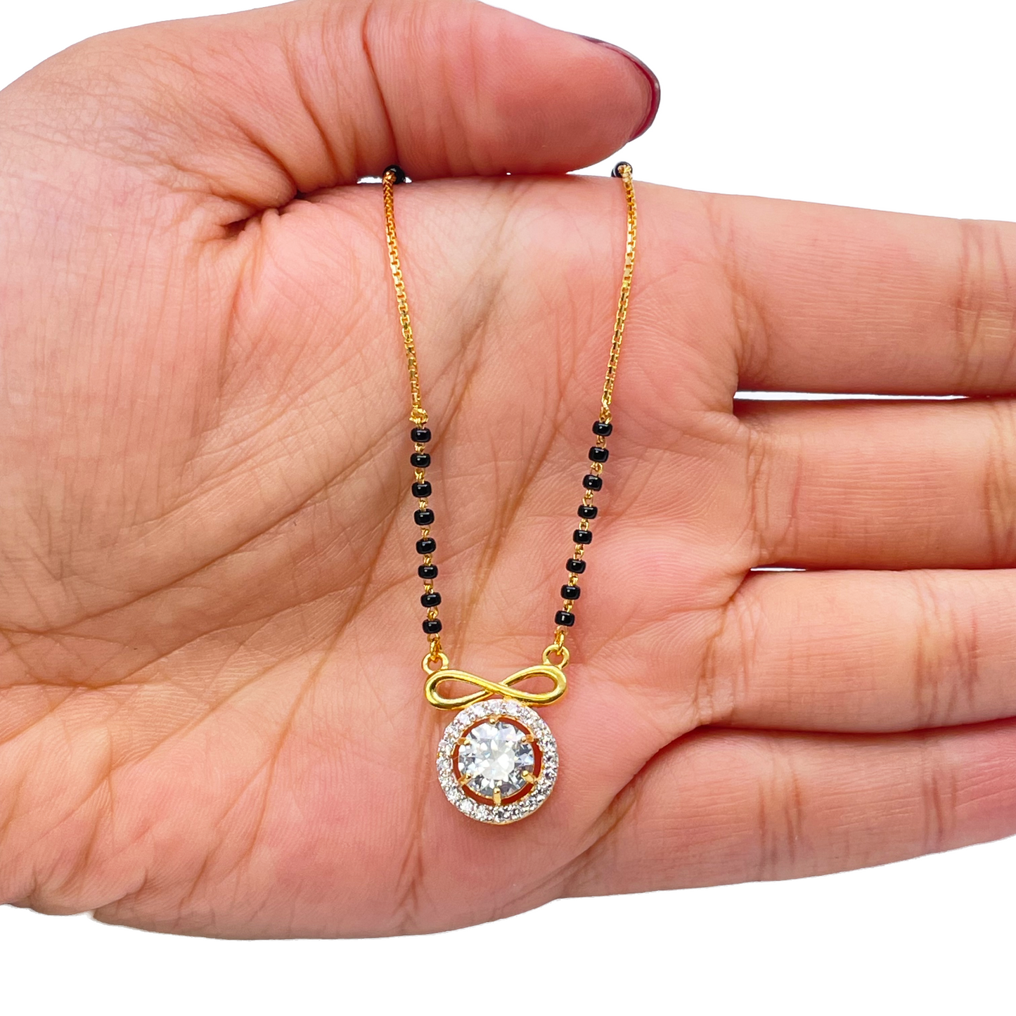 22ct Yellow Gold Cubic Zirconia Halo Infinity Mangalsutra Necklace 19''inches