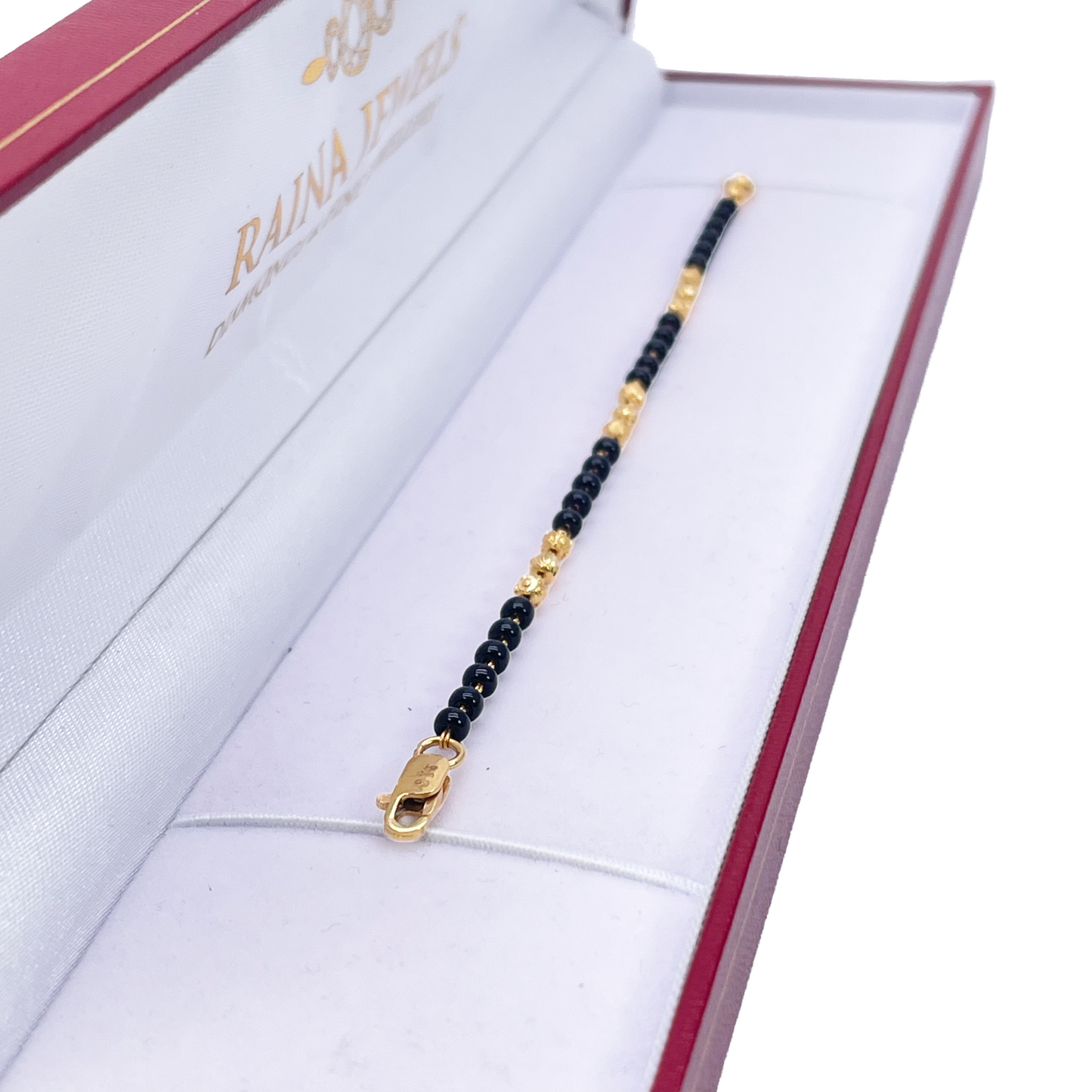 22ct Yellow Gold Baby Bracelet Black & Triple Gold Beads (Maniya/Manka/Nazariya)