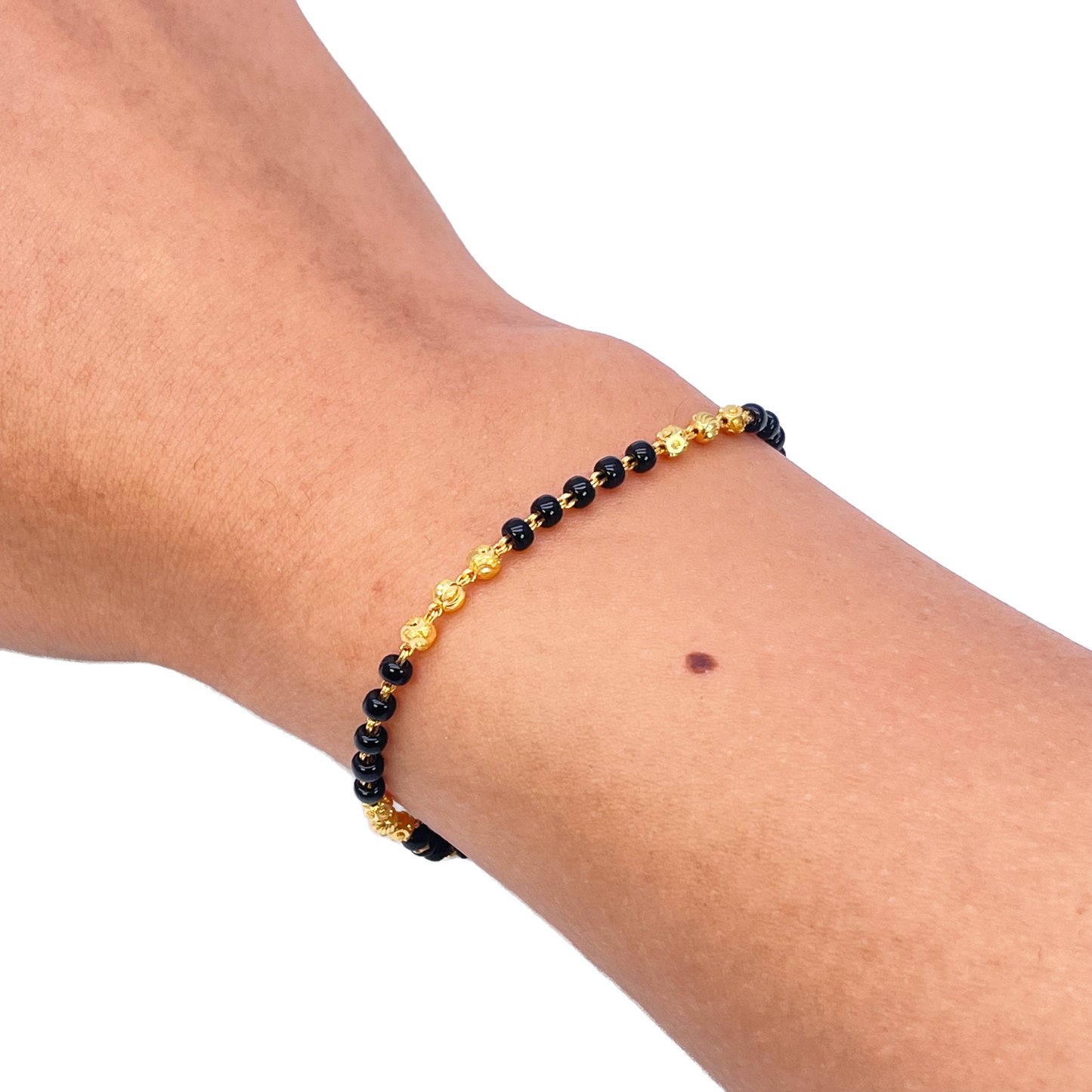 22ct Yellow Gold Baby Bracelet Black & Triple Gold Beads (Maniya/Manka/Nazariya)