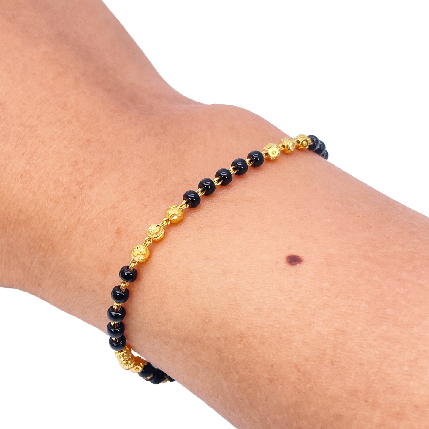 22ct Yellow Gold Baby Bracelet Black & Triple Gold Beads (Maniya/Manka/Nazariya)