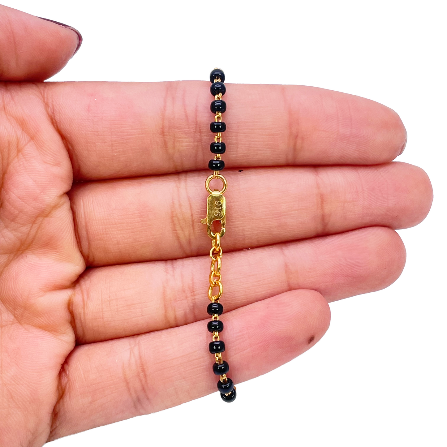 22ct Yellow Gold Baby Bracelet Black & Triple Gold Beads (Maniya/Manka/Nazariya)