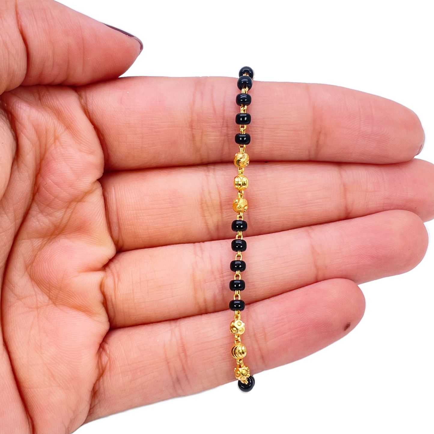 22ct Yellow Gold Baby Bracelet Black & Triple Gold Beads (Maniya/Manka/Nazariya)