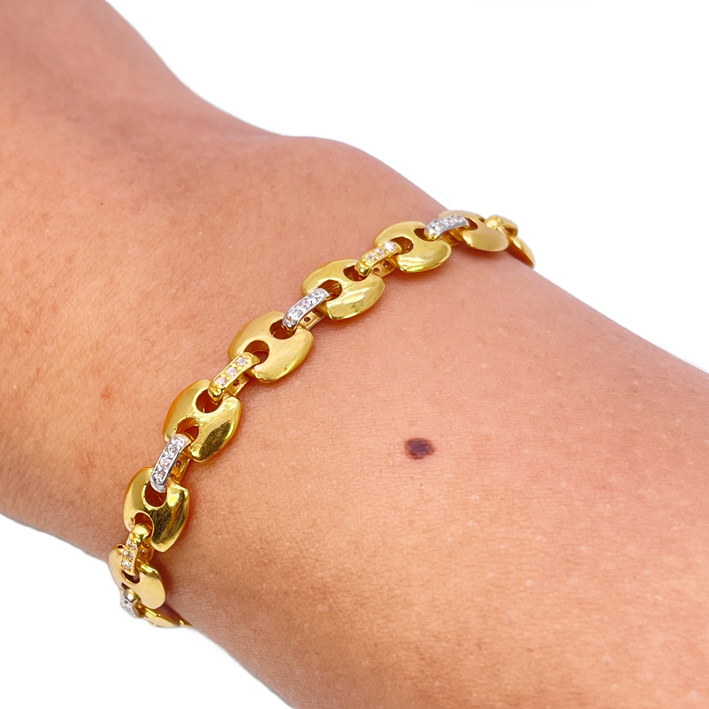22ct Yellow Gold Men's Matte & High Polished CZ Bracelet 8.3'' inches