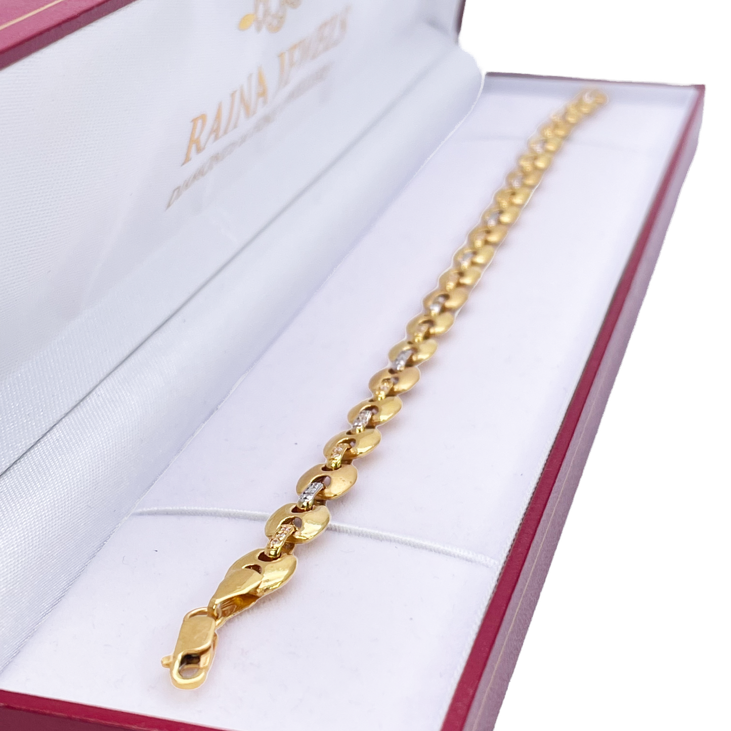 22ct Yellow Gold Men's Matte & High Polished CZ Bracelet 8.3'' inches
