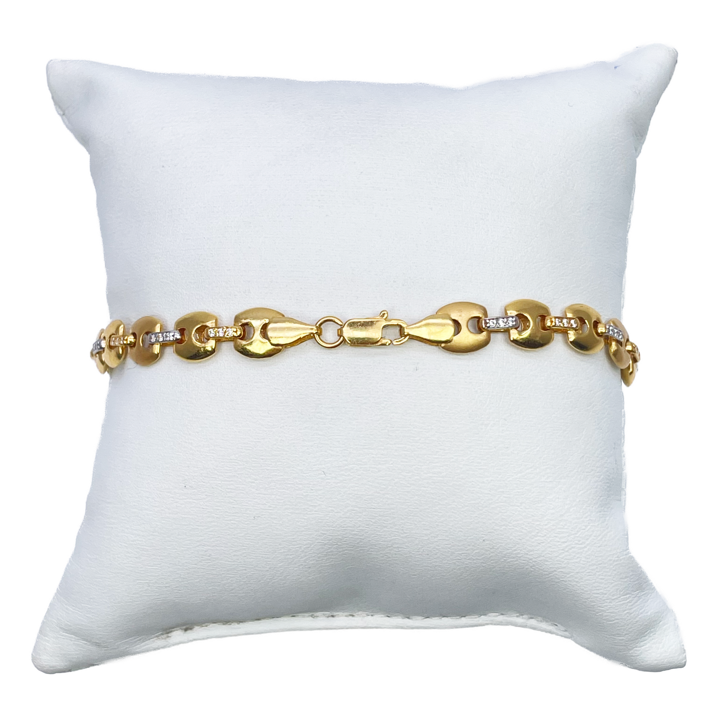 22ct Yellow Gold Men's Matte & High Polished CZ Bracelet 8.3'' inches
