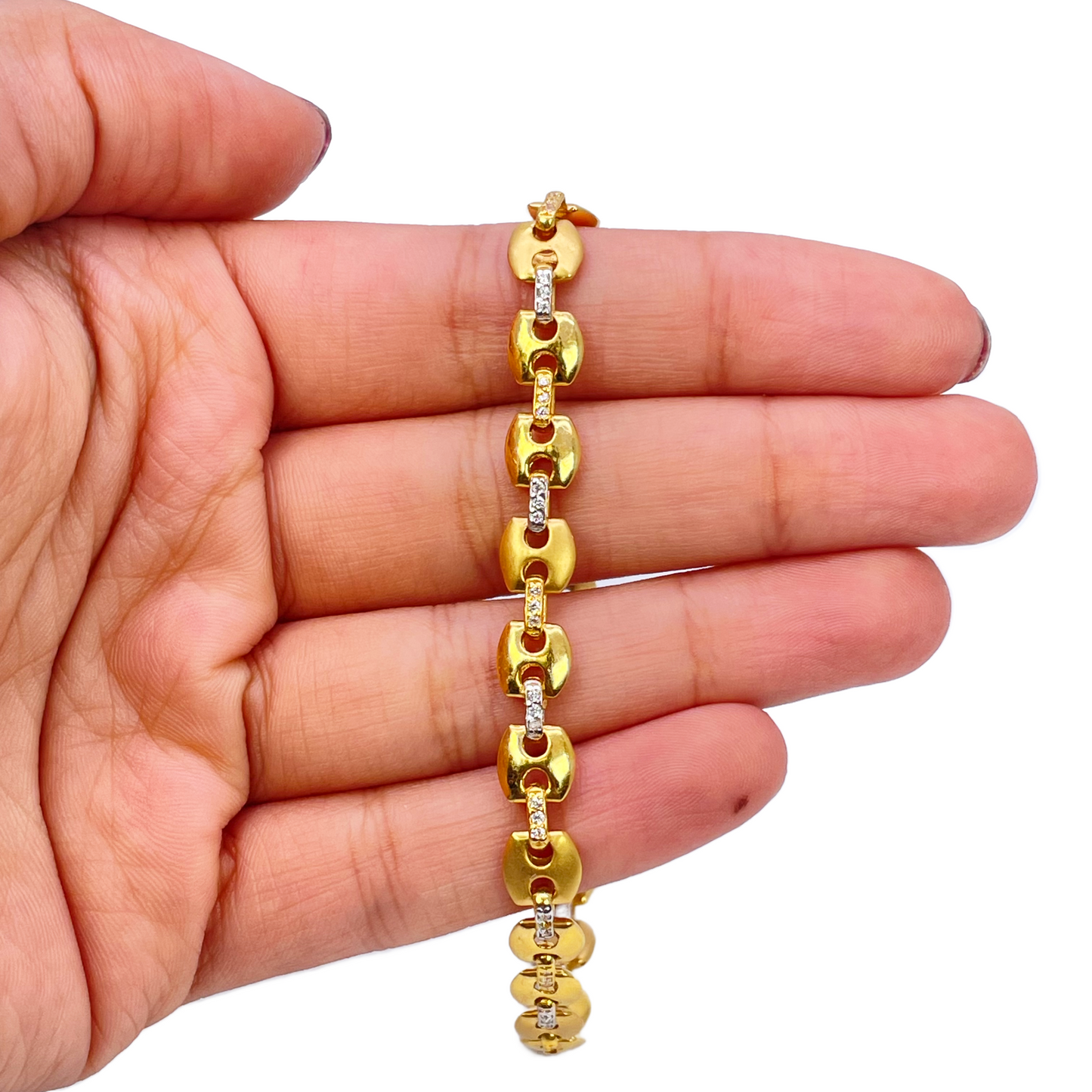 22ct Yellow Gold Men's Matte & High Polished CZ Bracelet 8.3'' inches