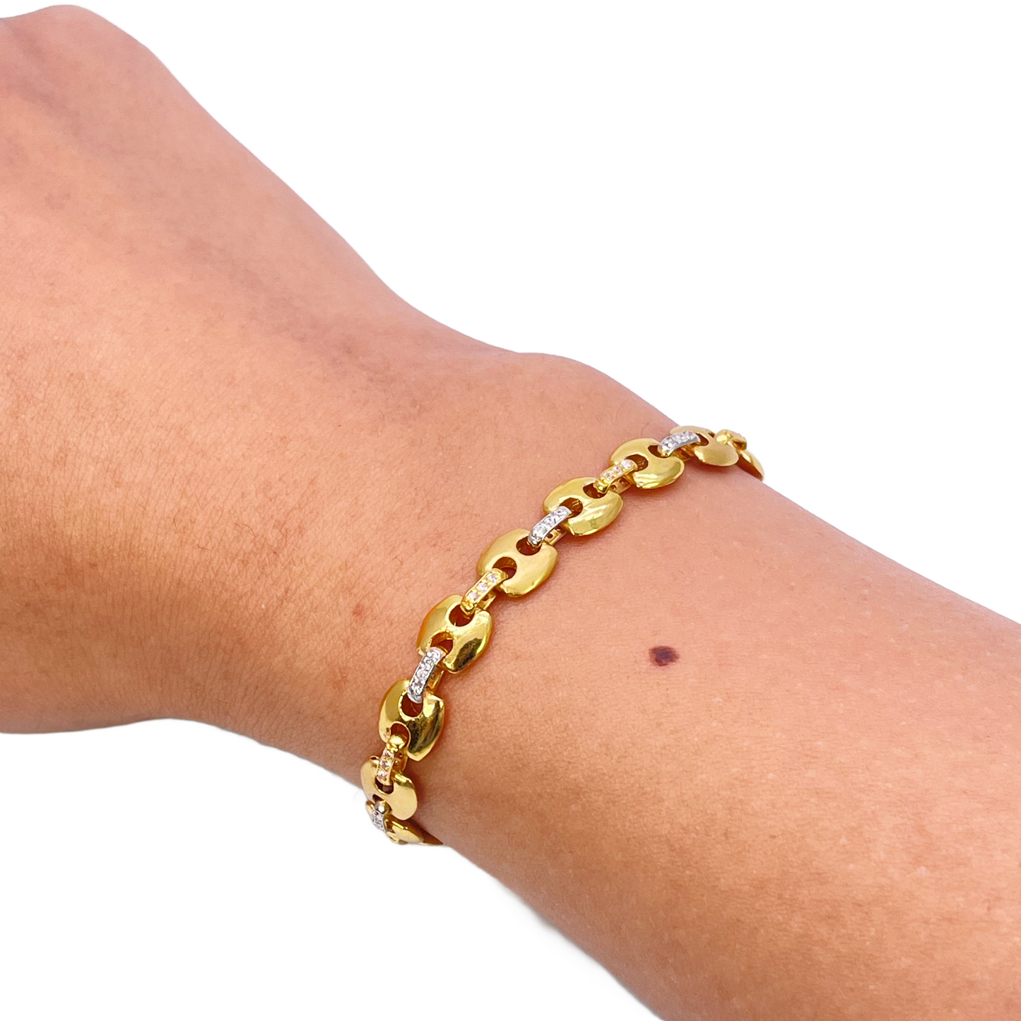 22ct Yellow Gold Men's Matte & High Polished CZ Bracelet 8.3'' inches