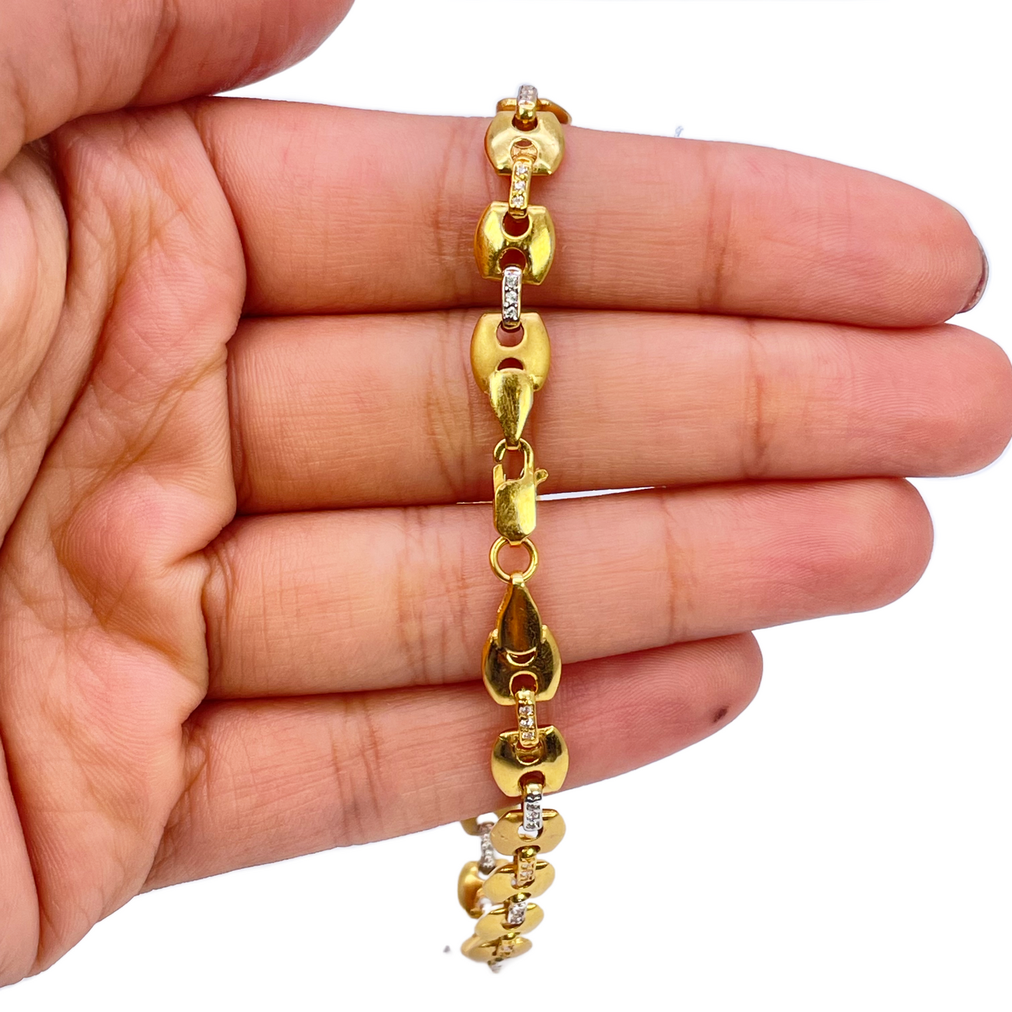 22ct Yellow Gold Men's Matte & High Polished CZ Bracelet 8.3'' inches