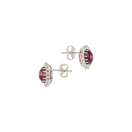 Platinum Cabochon RedRuby & Diamond Oval Cluster Earrings 5.60ct GIA Certificate