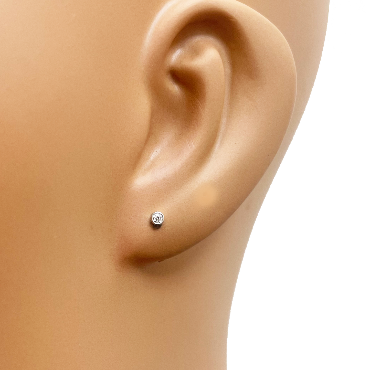 18ct White/Yellow Gold Diamond Bezel Children's Earrings 0.04ct Child friendly