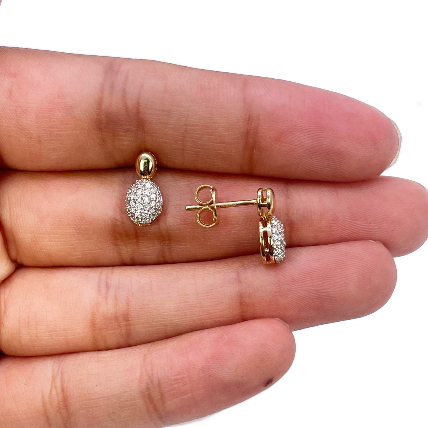 18ct Yellow Gold Natural Diamond Oval Drop/Dangle Stud Earrings 0.30ct