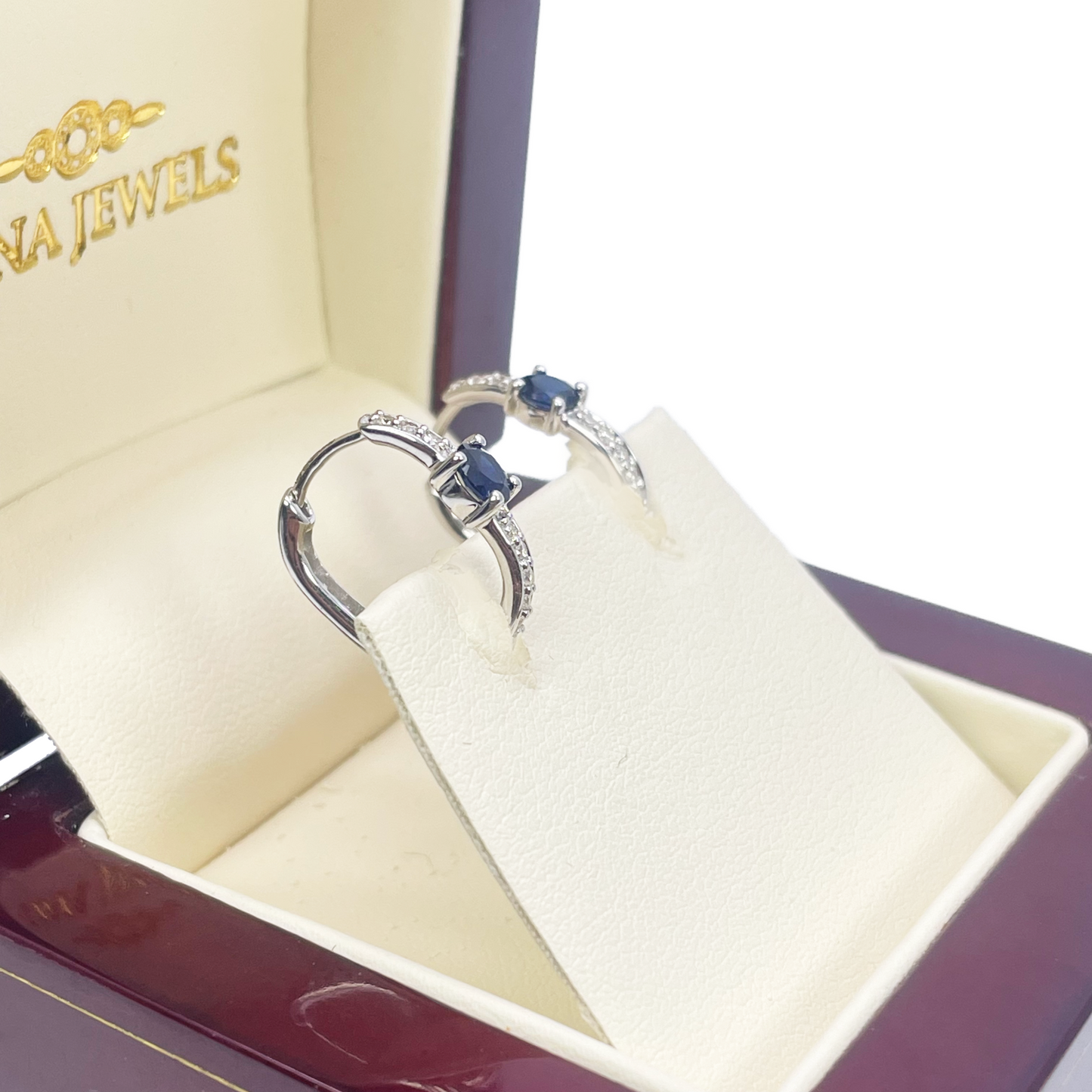 18ct White Gold Natural Sapphire Prong & Diamond Huggie Hoop Earrings 0.64ct