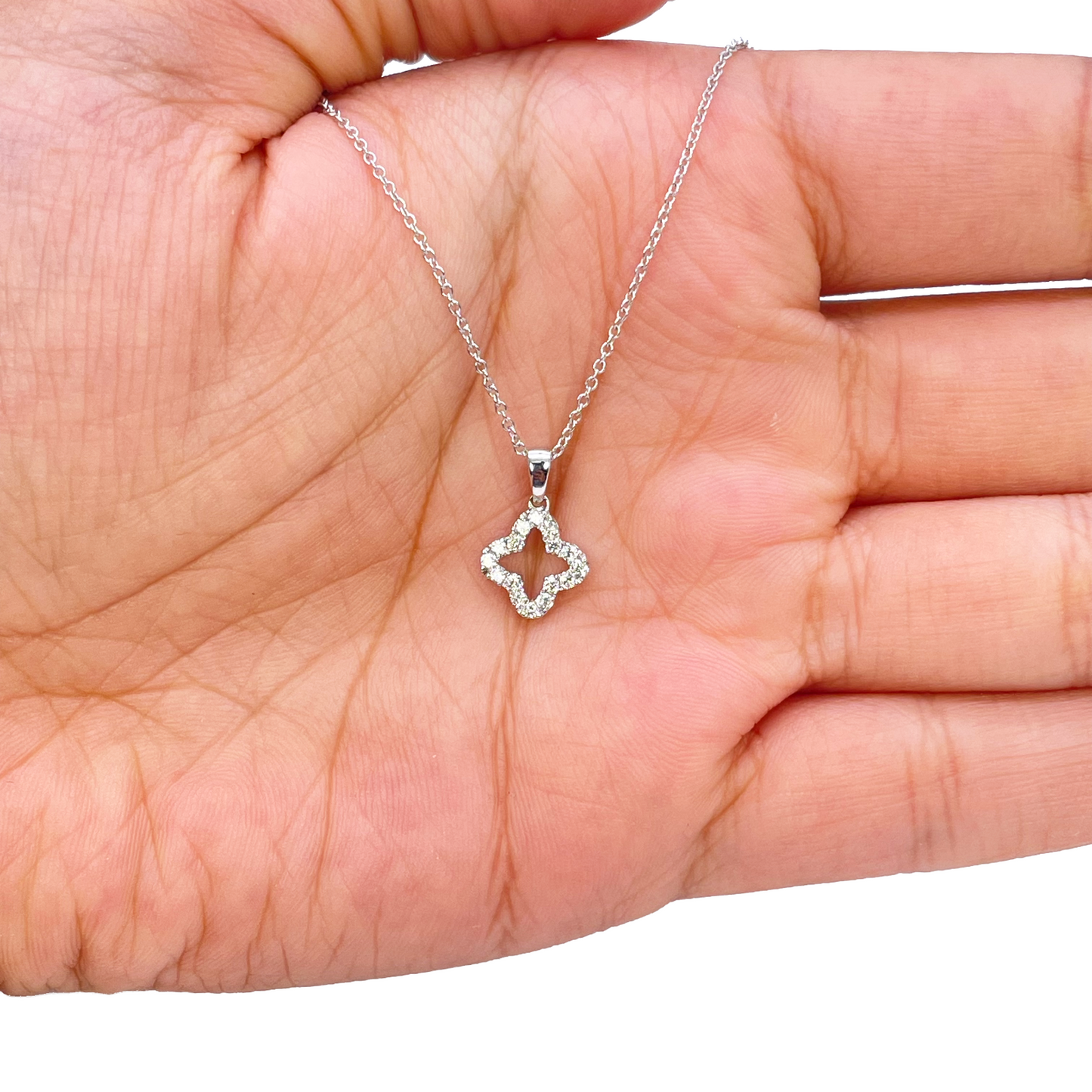18ct White Gold Diamond Clover Necklace Stud Earrings Matching Set 0.36ct