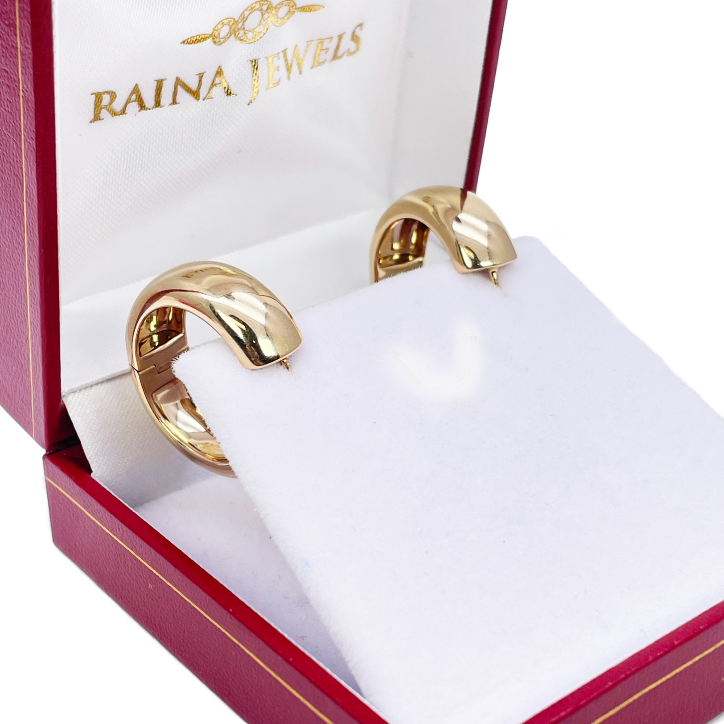 18ct Yellow Gold Hoop Huggie High Polished Earrings 8.2mm Width 18mm Diameter