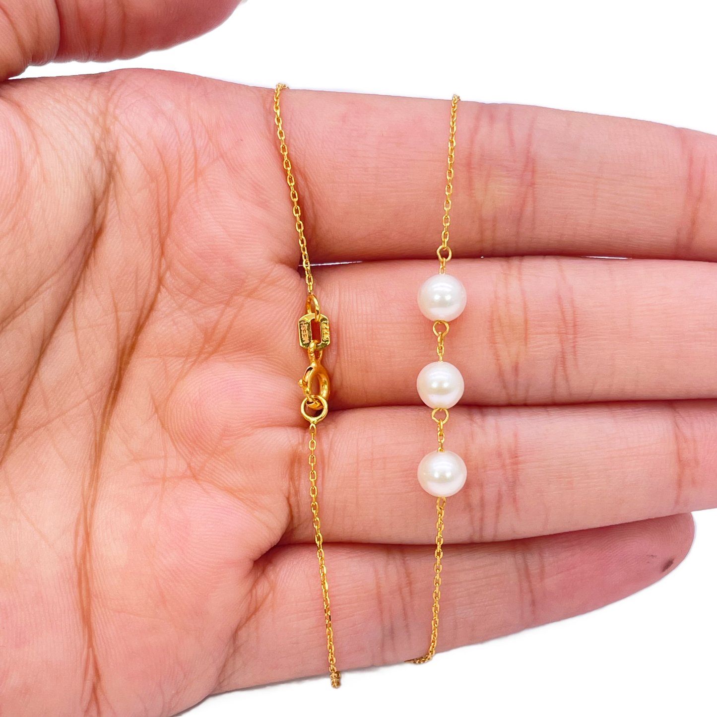 22ct Yellow Gold Beautiful Ladies Freshwater Pearl Necklace 16'' inches