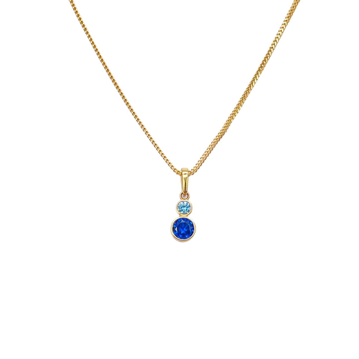 22ct Yellow Gold Drop Blue Bubble Pendant & Chain With Matching Drop Earrings