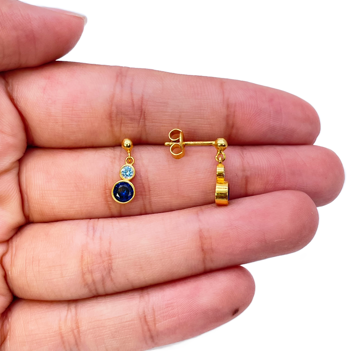 22ct Yellow Gold Drop Blue Bubble Pendant & Chain With Matching Drop Earrings