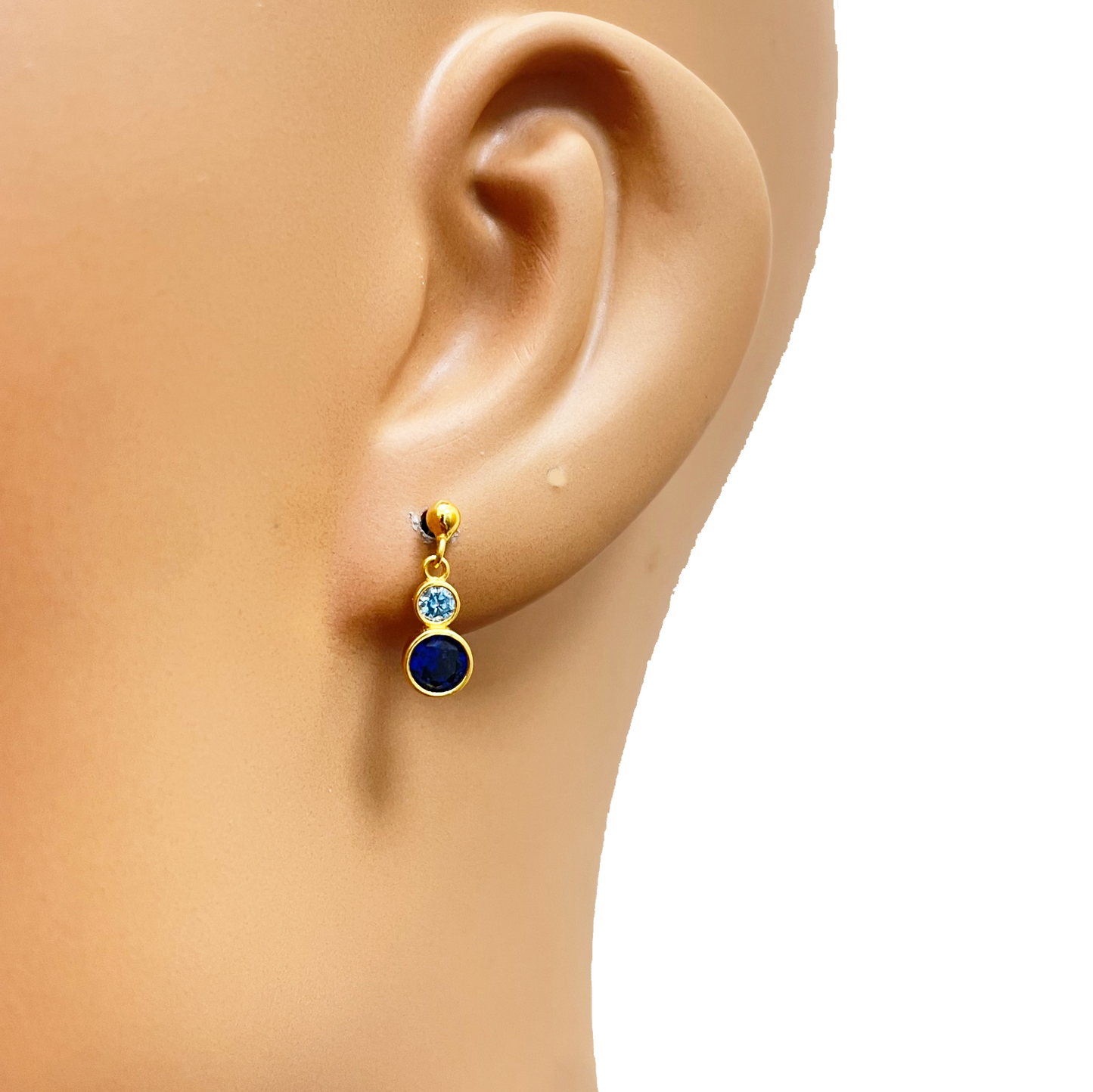 22ct Yellow Gold Drop Blue Bubble Pendant & Chain With Matching Drop Earrings