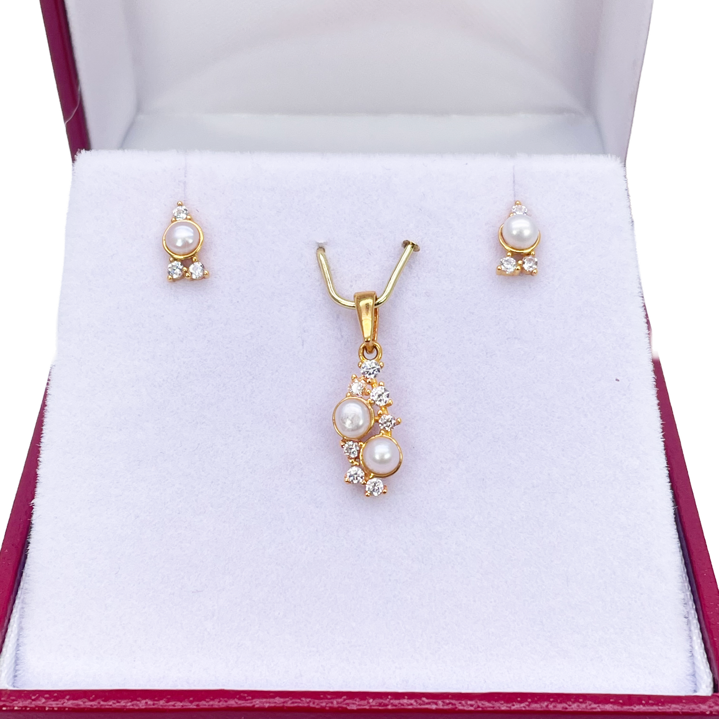 22ct Yellow Gold Round Freshwater Pearl Bubble Pendant and Matching Earrings Set