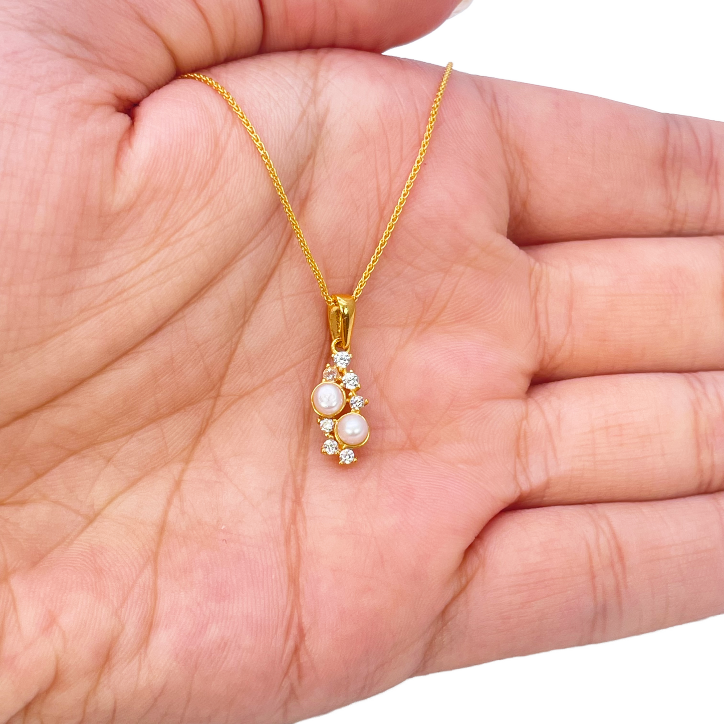 22ct Yellow Gold Round Freshwater Pearl Bubble Pendant and Matching Earrings Set