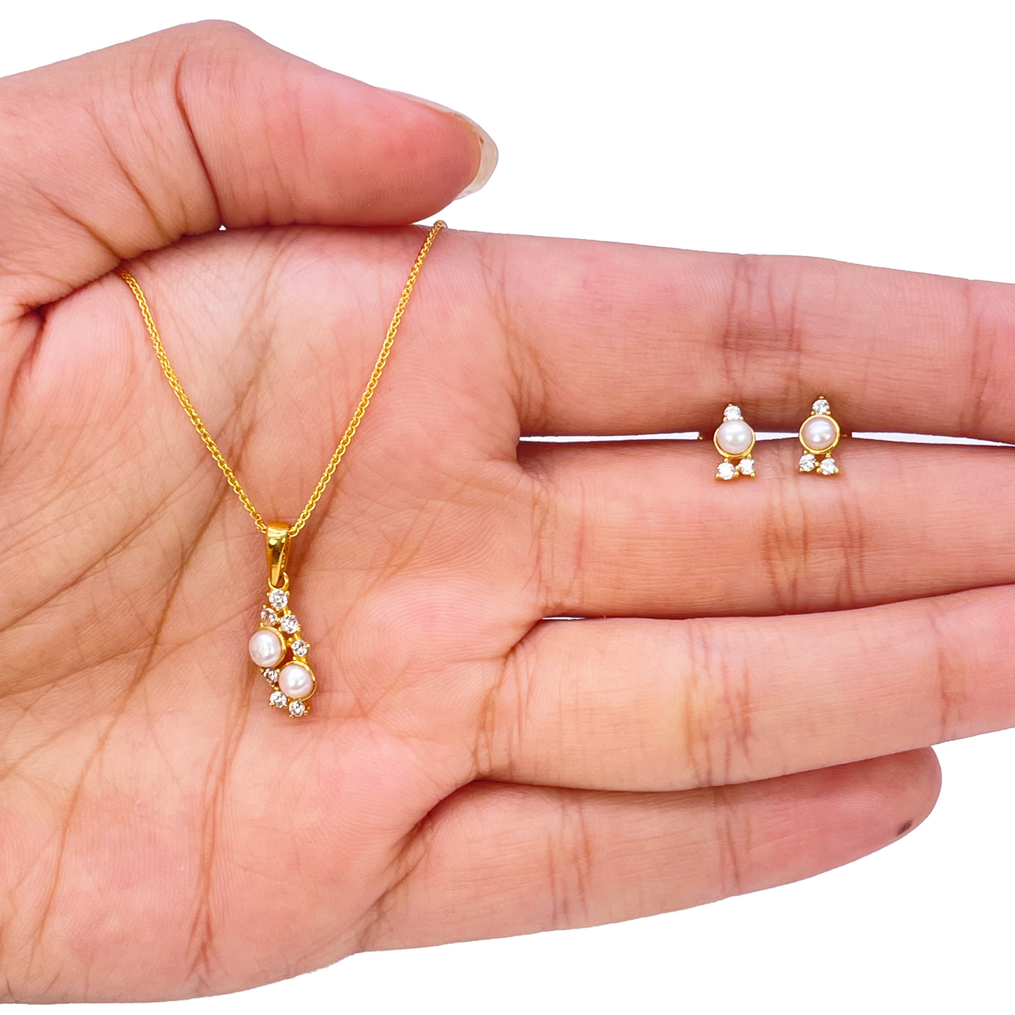 22ct Yellow Gold Round Freshwater Pearl Bubble Pendant and Matching Earrings Set