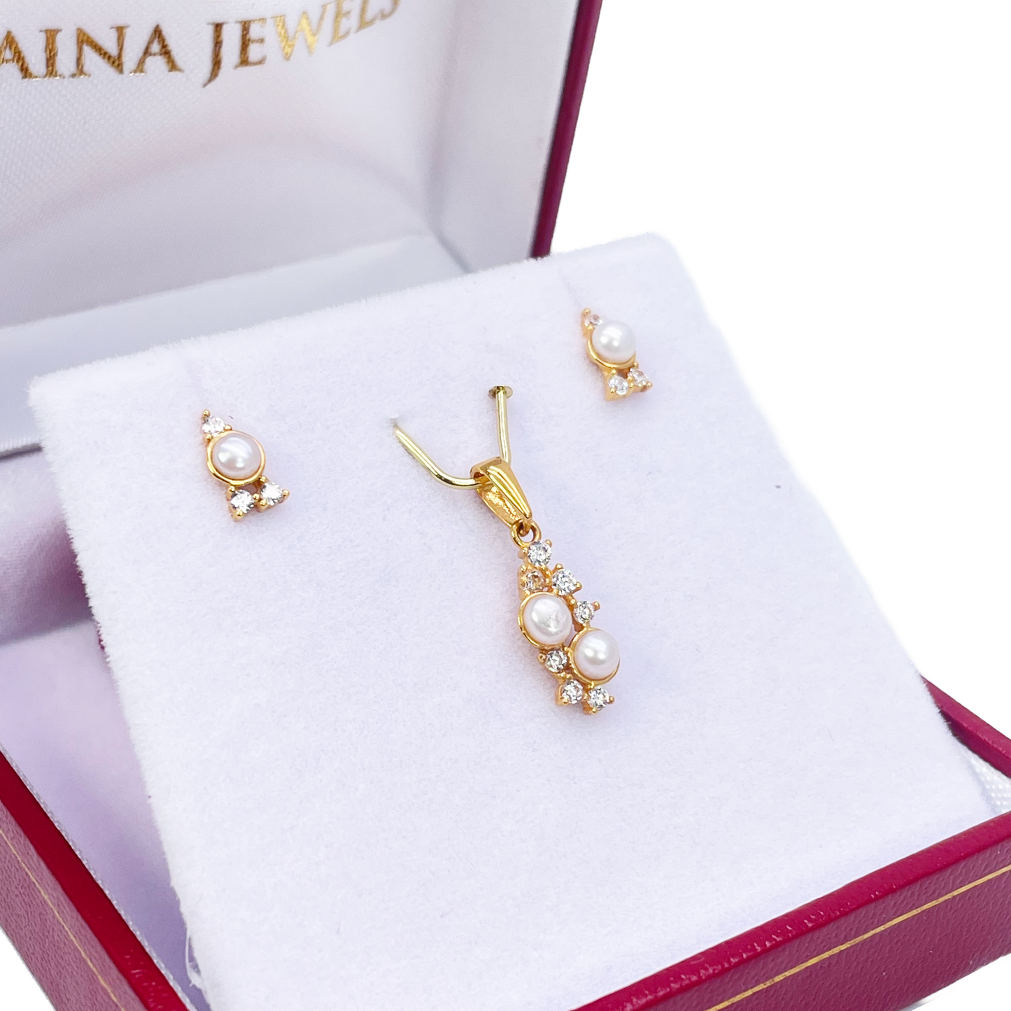 22ct Yellow Gold Round Freshwater Pearl Bubble Pendant and Matching Earrings Set