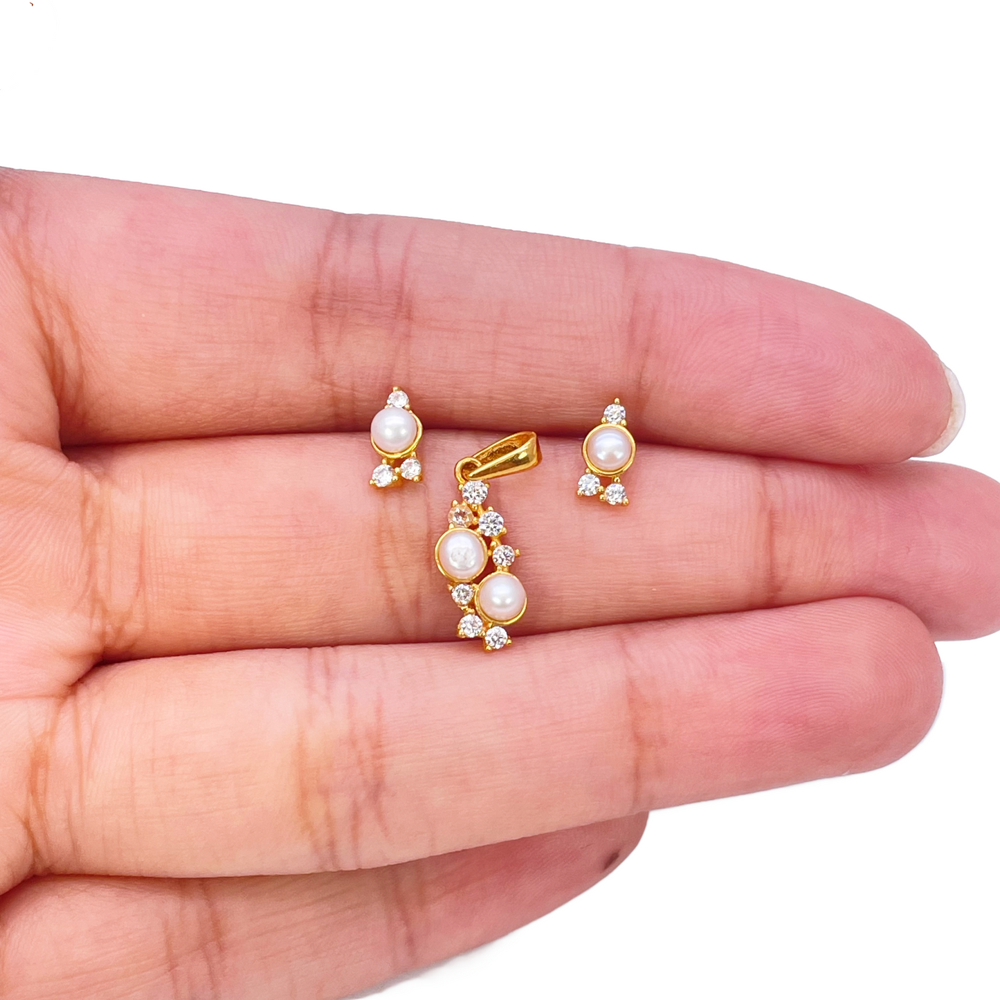 22ct Yellow Gold Round Freshwater Pearl Bubble Pendant and Matching Earrings Set