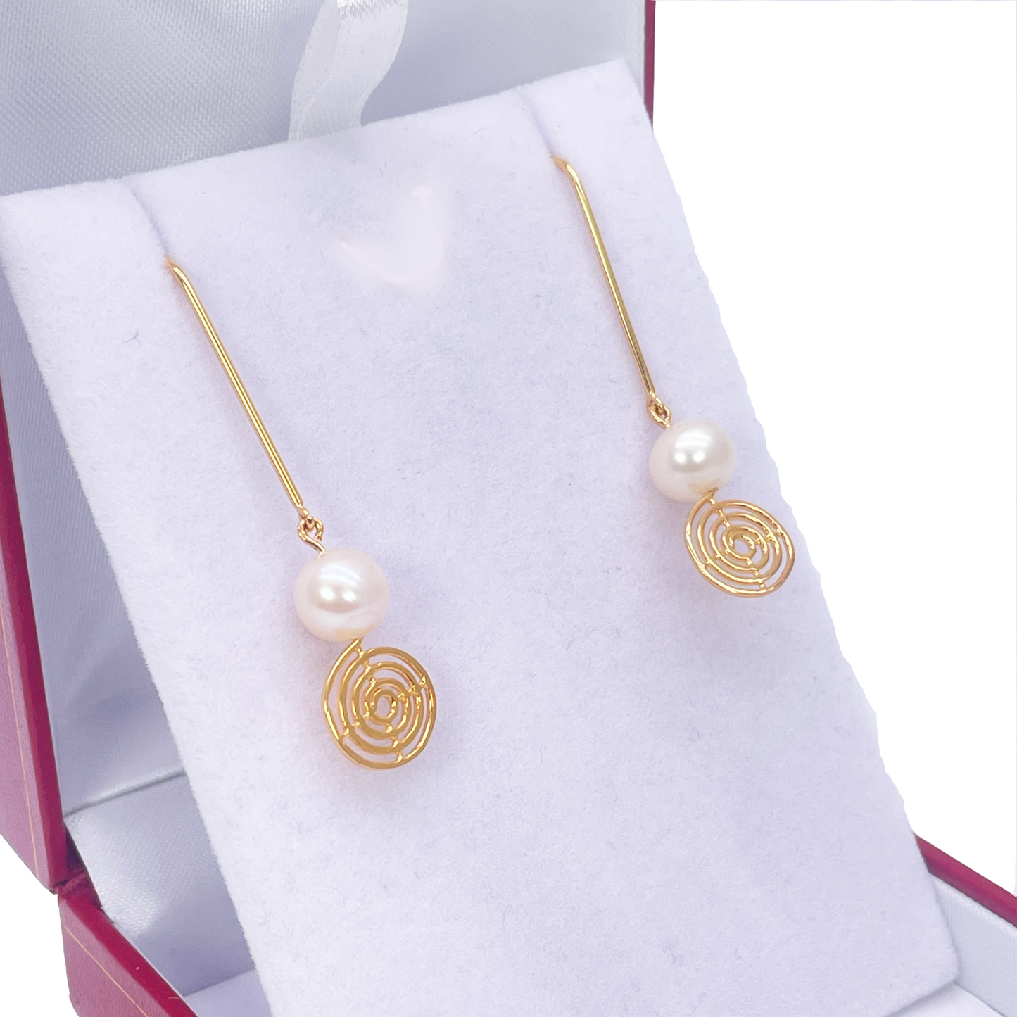 22ct Yellow Gold Paper Clip Freshwater Pearl & Swirl Tassel Drop Earrings