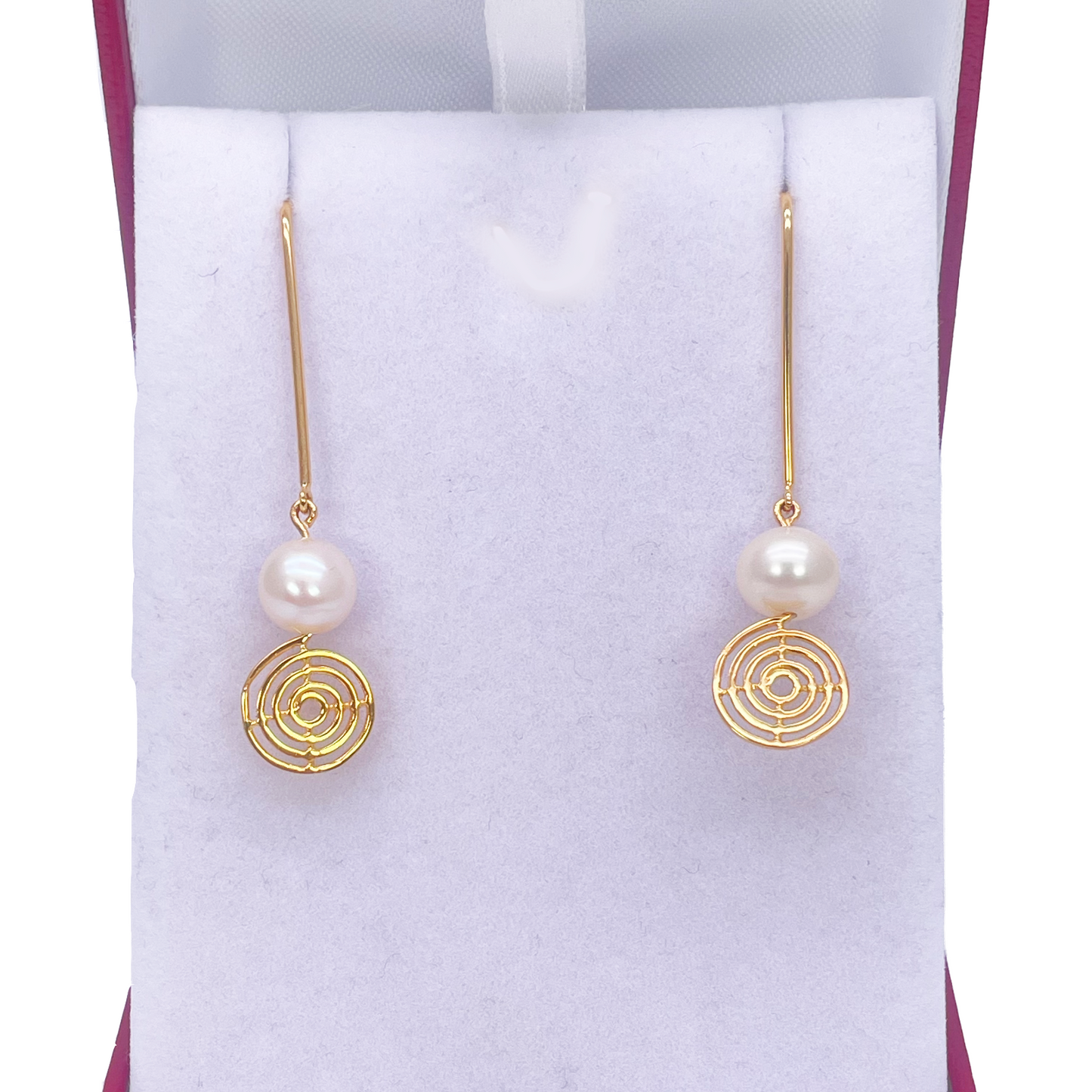 22ct Yellow Gold Paper Clip Freshwater Pearl & Swirl Tassel Drop Earrings