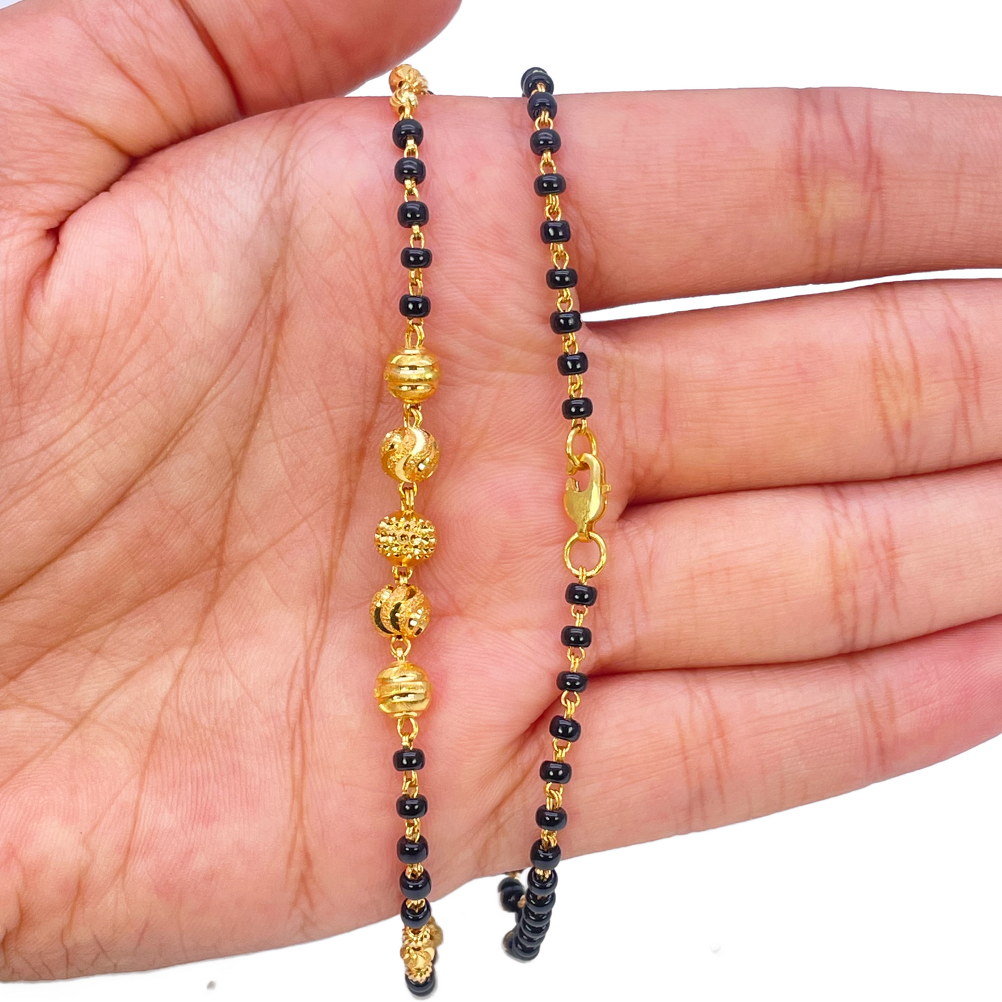 22ct Yellow Gold Diamond Cut Sparkly Beaded Mangalsutra Necklace 18.5inches