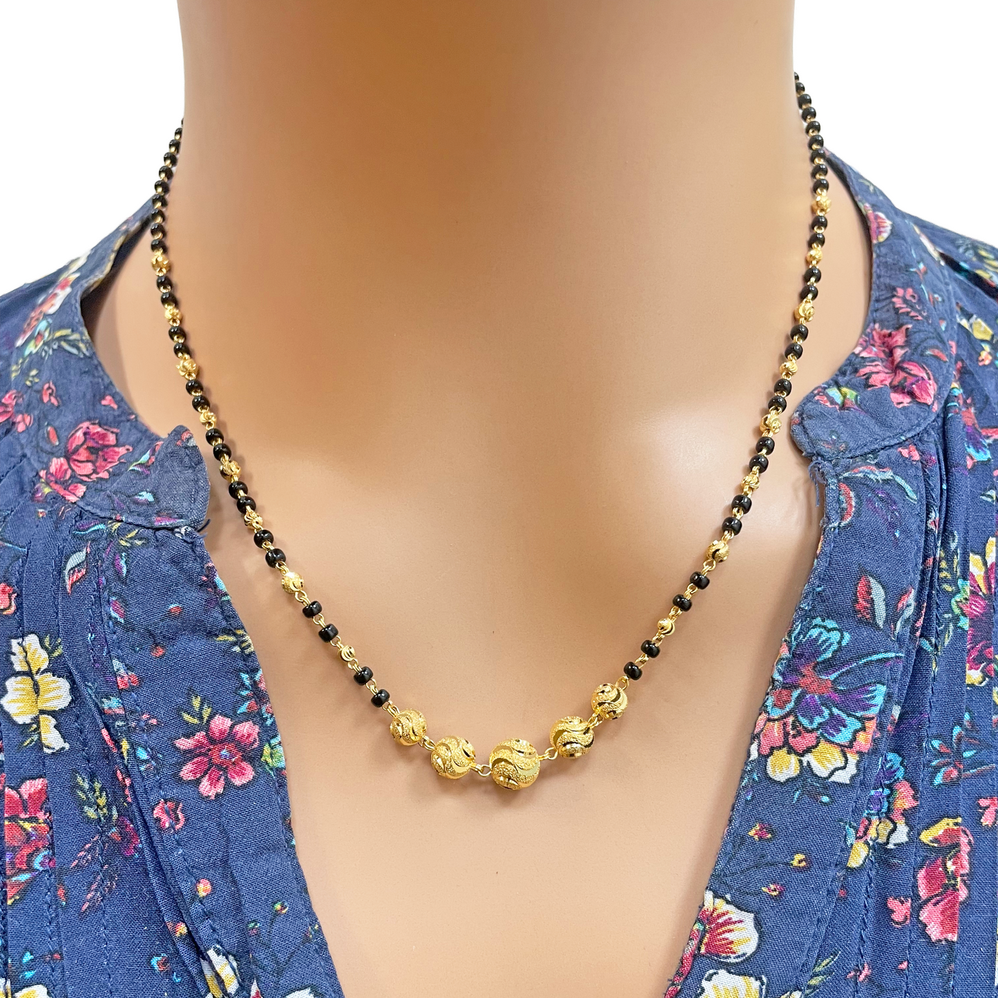 22ct Yellow Gold Diamond Cut Beaded Mangalsutra Necklace 18.5