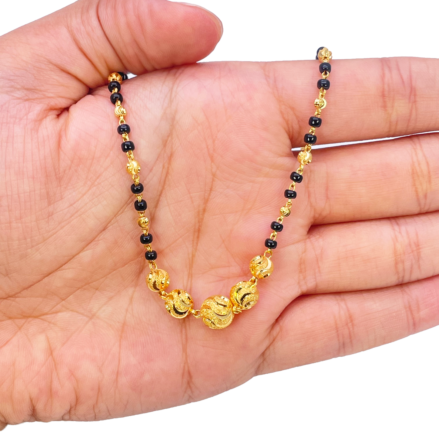 22ct Yellow Gold Diamond Cut Beaded Mangalsutra Necklace 18.5