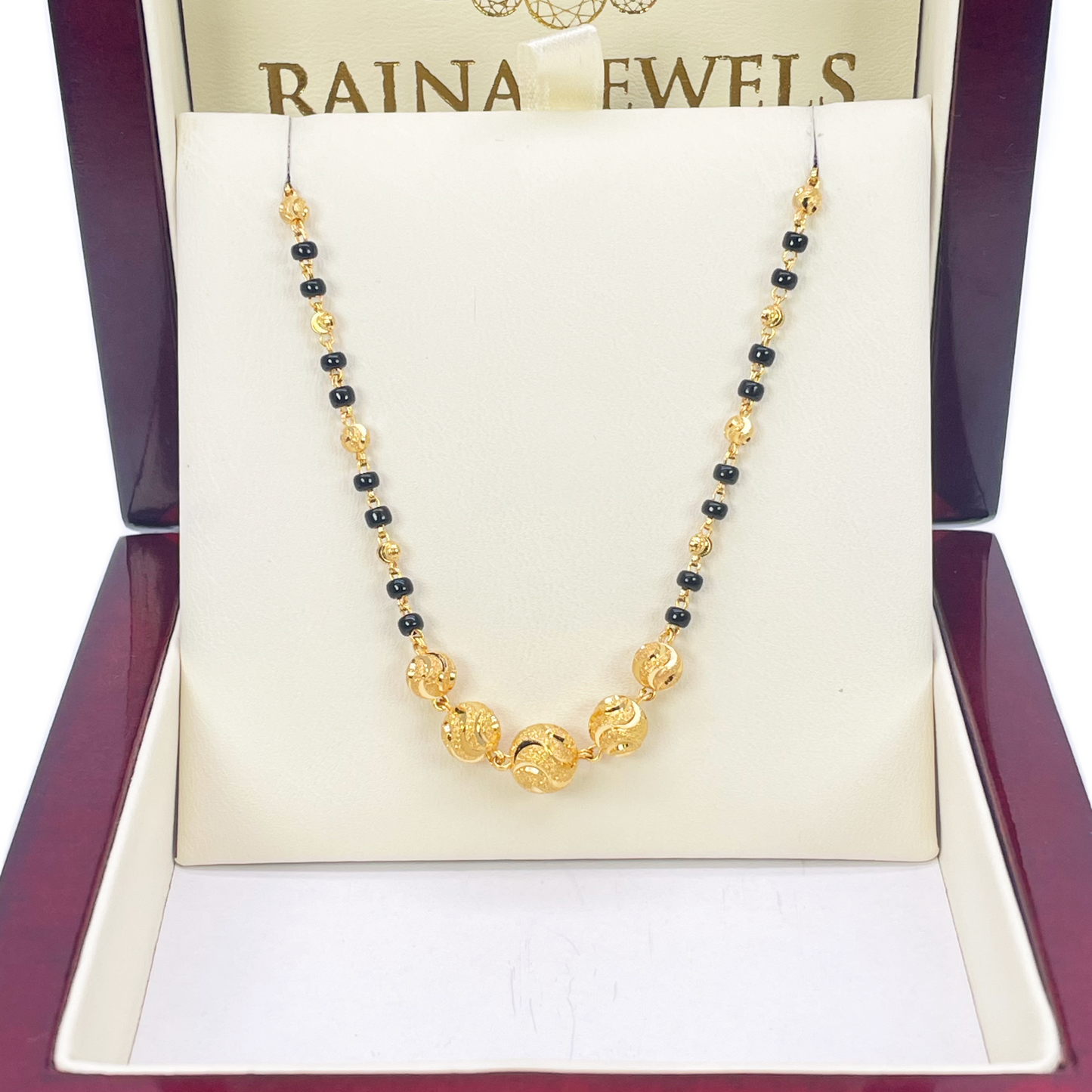 22ct Yellow Gold Diamond Cut Beaded Mangalsutra Necklace 18.5