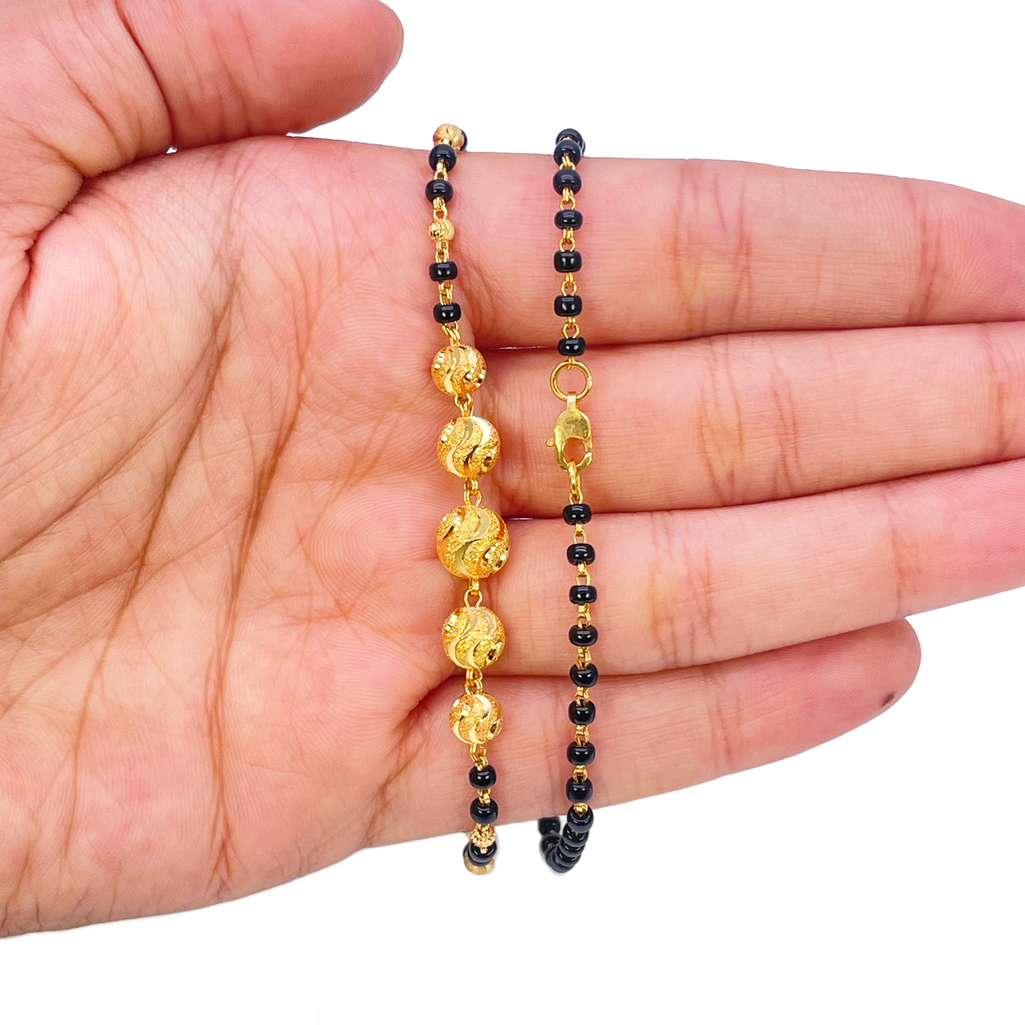 22ct Yellow Gold Diamond Cut Beaded Mangalsutra Necklace 18.5