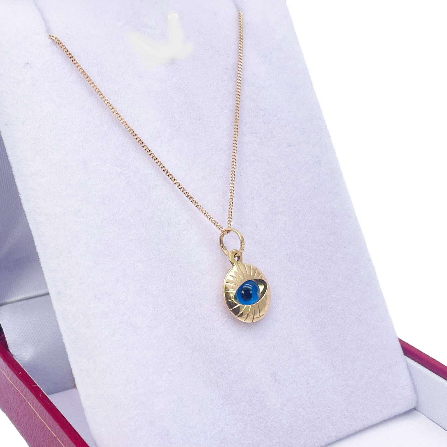 18ct Yellow Gold All Seeing Blue Evil Eye Pendant Charm With Chain 16