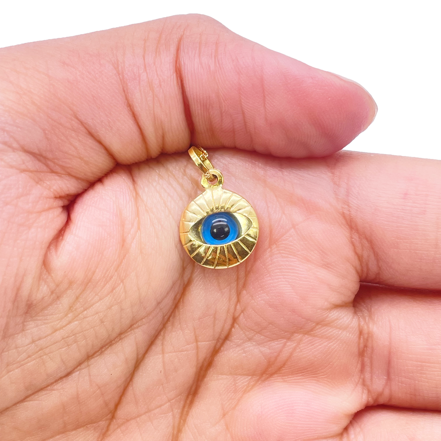 18ct Yellow Gold All Seeing Blue Evil Eye Pendant Charm With Chain 16