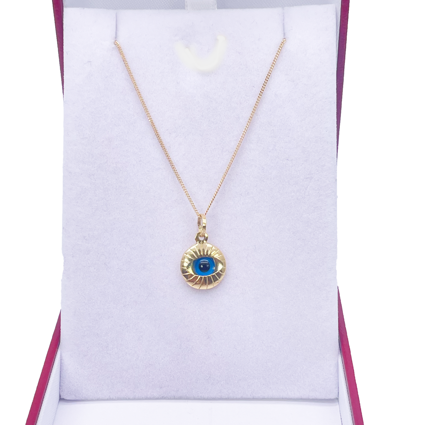 18ct Yellow Gold All Seeing Blue Evil Eye Pendant Charm With Chain 16