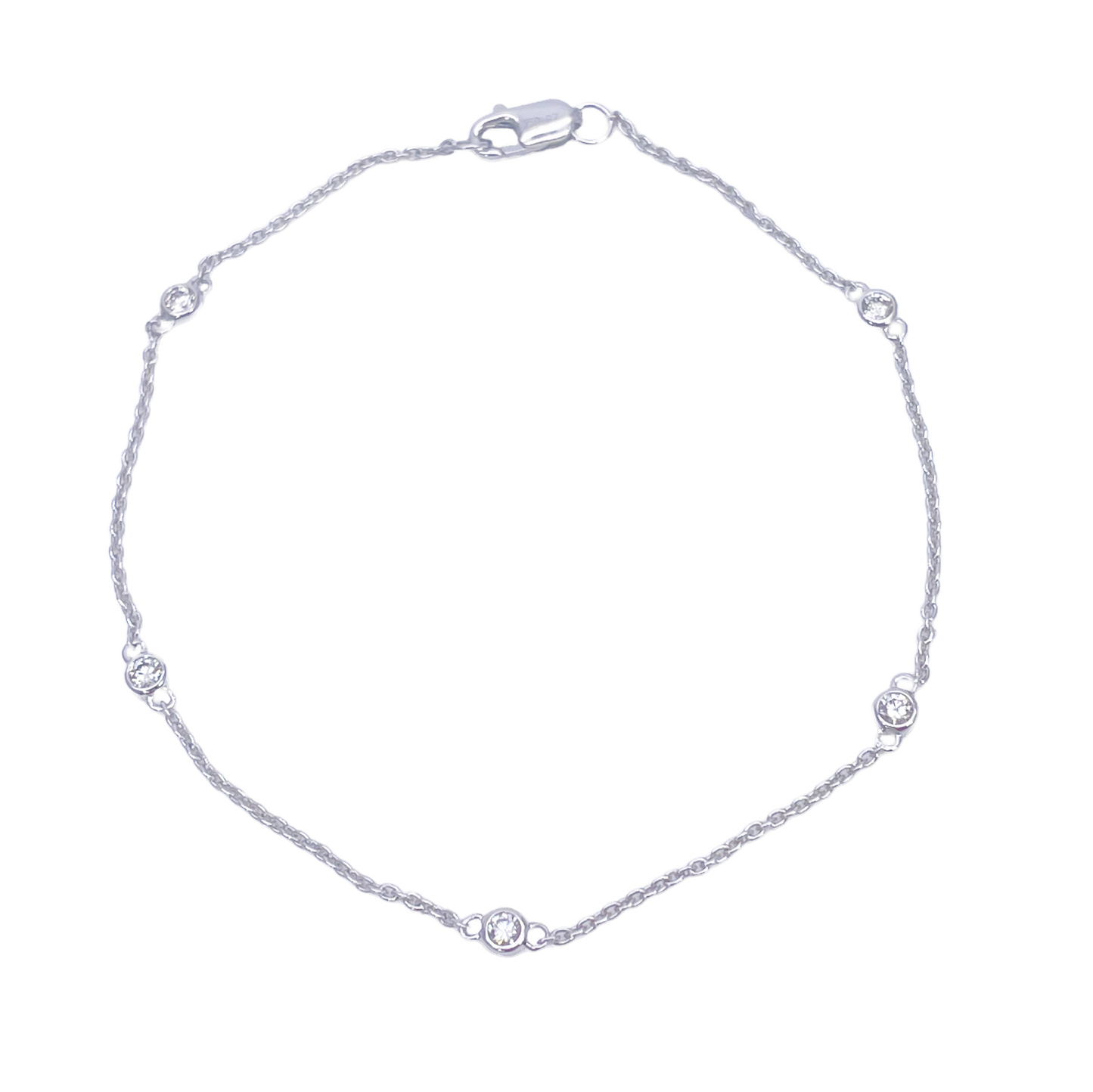 18ct White Gold Natural Diamond Bezel Bracelet 0.13ct 7''inches Diamond Bracelets