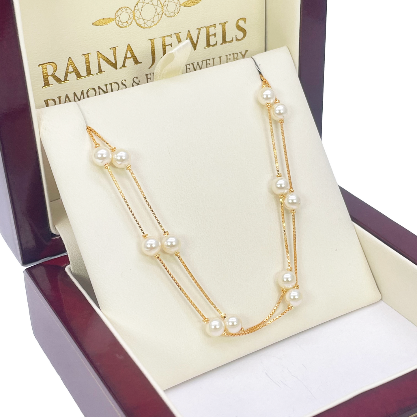 22ct Yellow Gold Beautiful Ladies Pearl Two Strand Layered Necklace 17 Inches