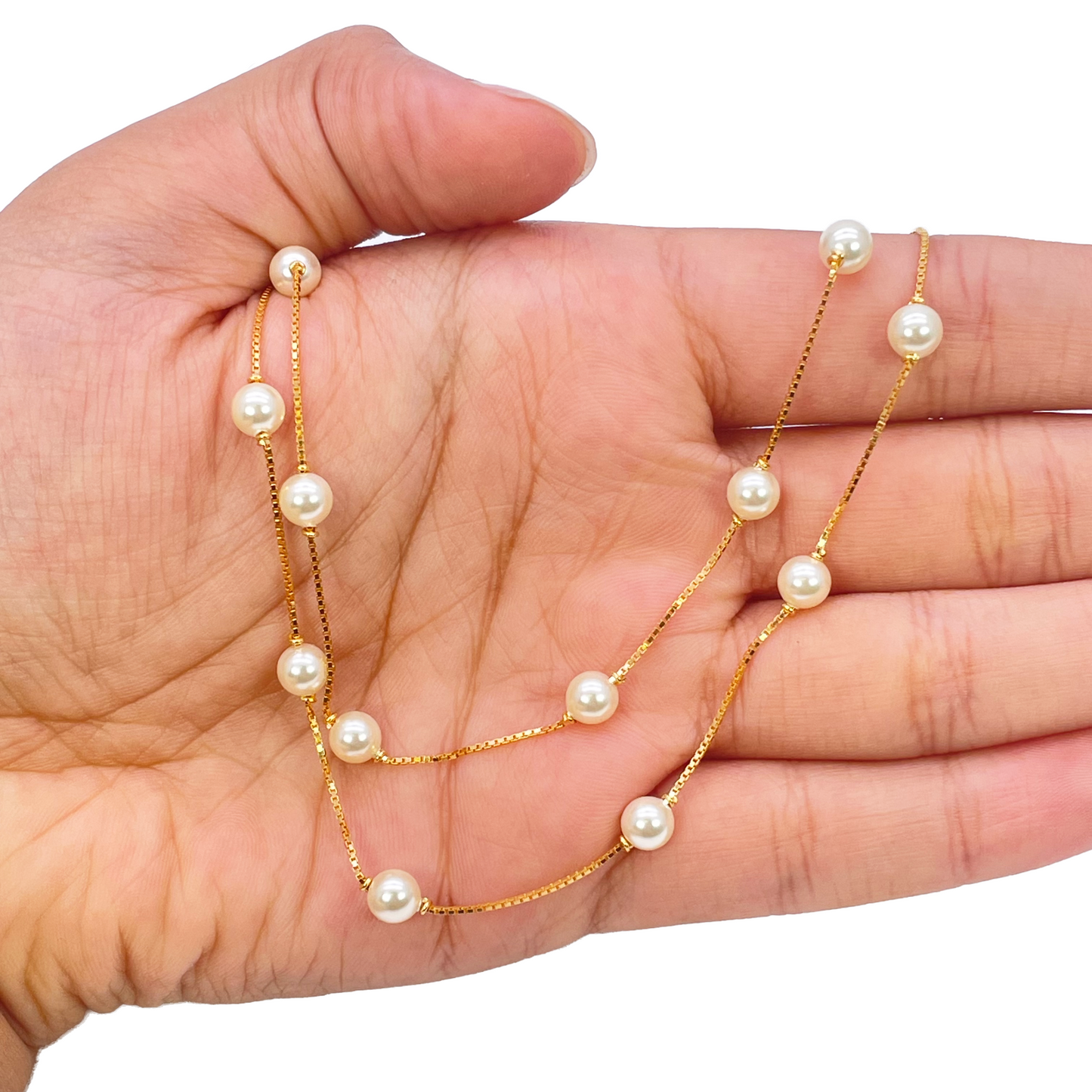 22ct Yellow Gold Beautiful Ladies Pearl Two Strand Layered Necklace 17 Inches