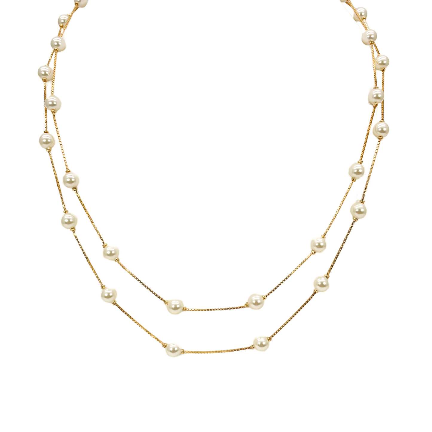 22ct Yellow Gold Beautiful Ladies Pearl Two Strand Layered Necklace 17 Inches