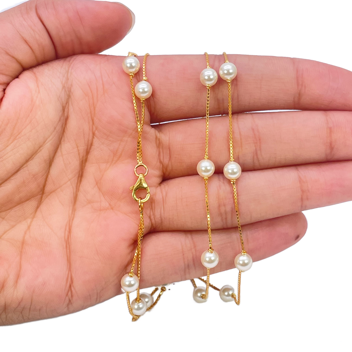 22ct Yellow Gold Beautiful Ladies Pearl Two Strand Layered Necklace 17 Inches