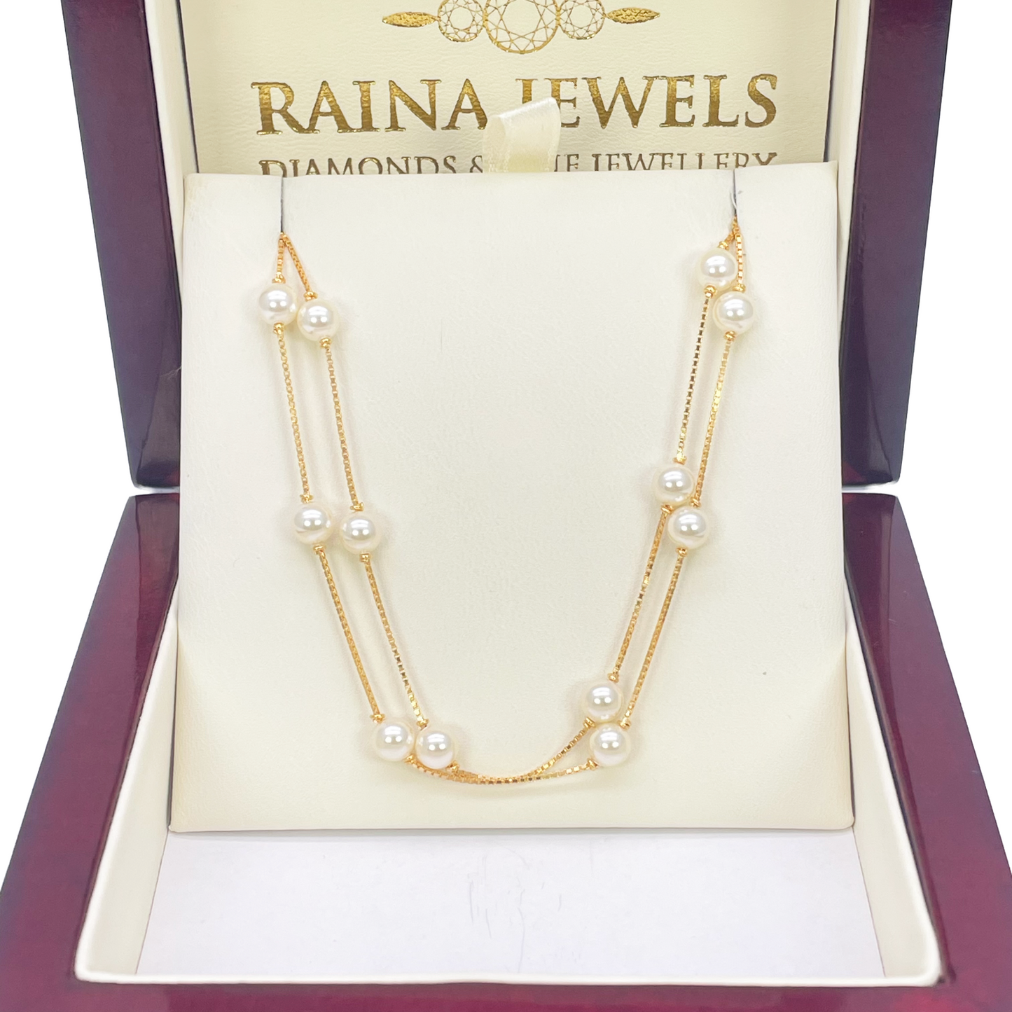 22ct Yellow Gold Beautiful Ladies Pearl Two Strand Layered Necklace 17 Inches